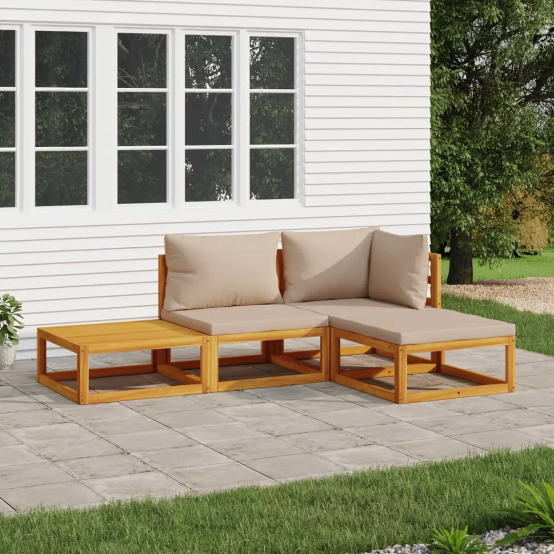 Vidaxl 4-tlg. Garten-lounge-set Mit Taupe Kissen Massivholz günstig online kaufen