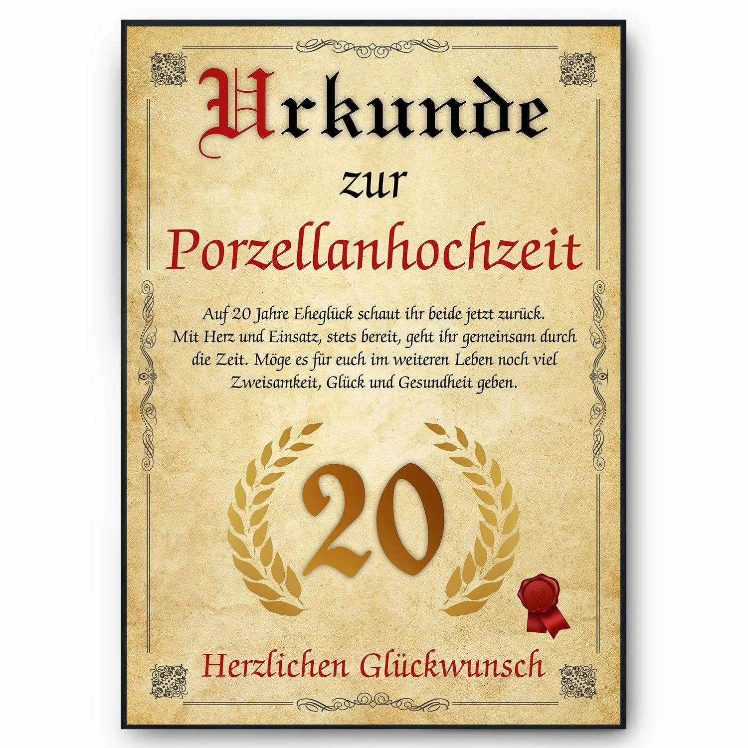 Tigerlino Poster Urkunde zum 20. Hochzeitstag günstig online kaufen
