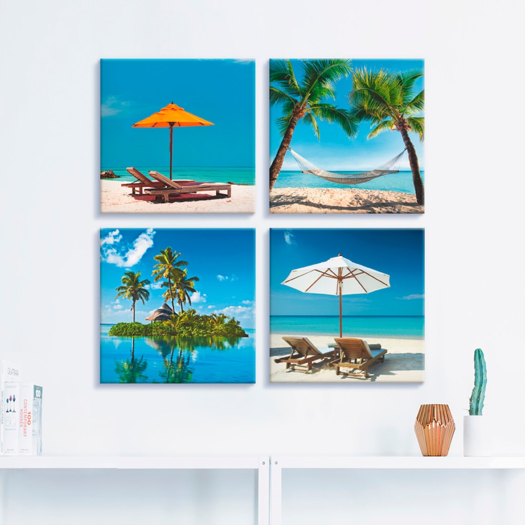 Artland Leinwandbild "Tropisches Paradies", Strand, (4 St.), 4er Set, versc günstig online kaufen