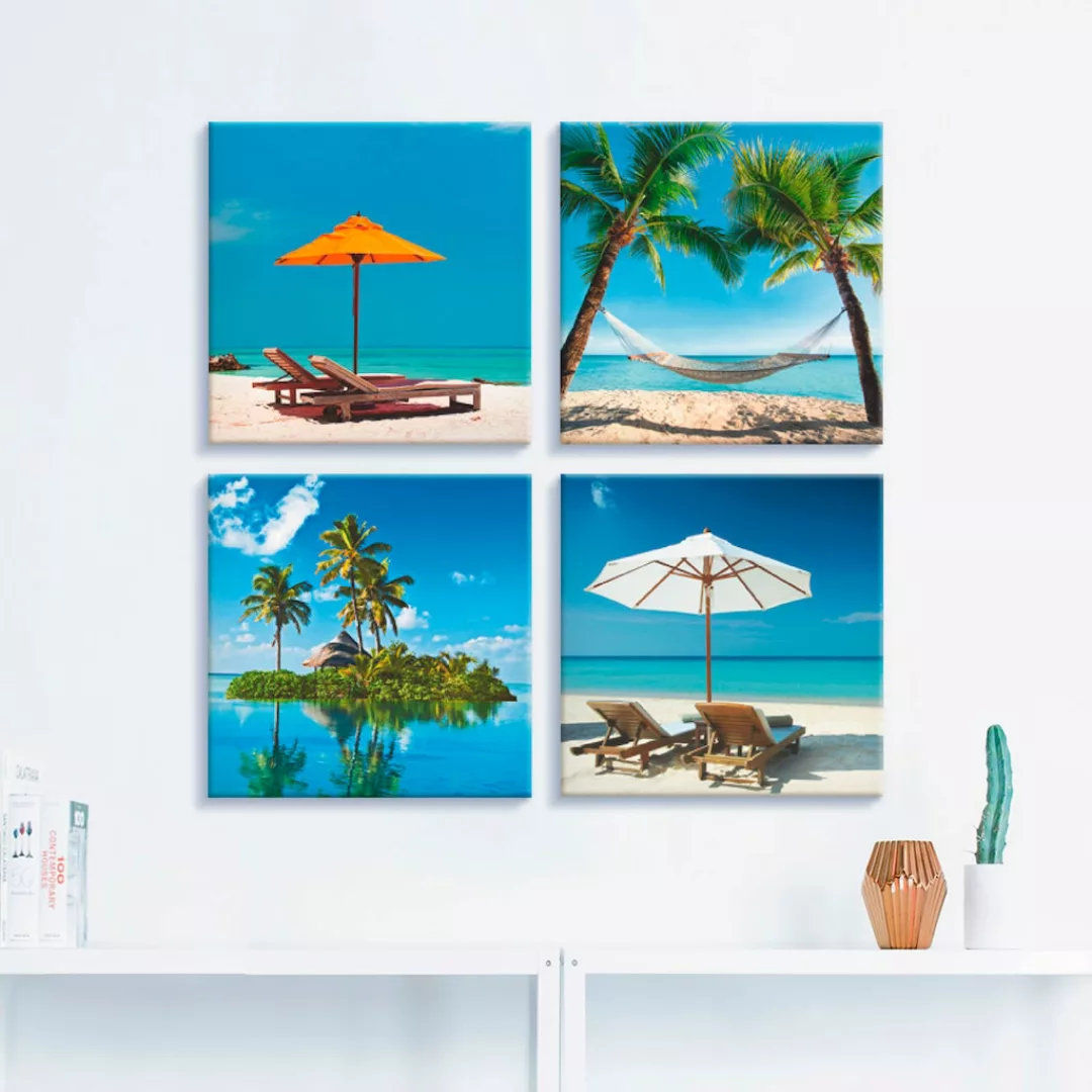 Artland Leinwandbild "Tropisches Paradies", Strand, (4 St.), 4er Set, versc günstig online kaufen