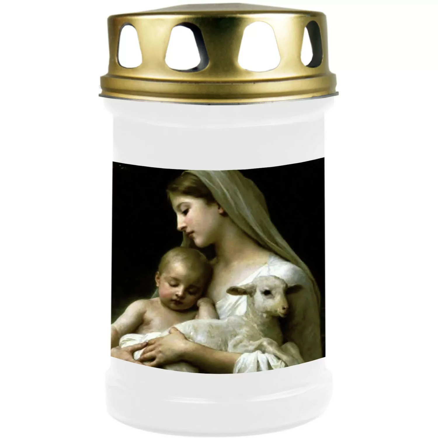 HS Candle Grabkerze Weiß 48h Deckel Gold Maria & Lamm günstig online kaufen