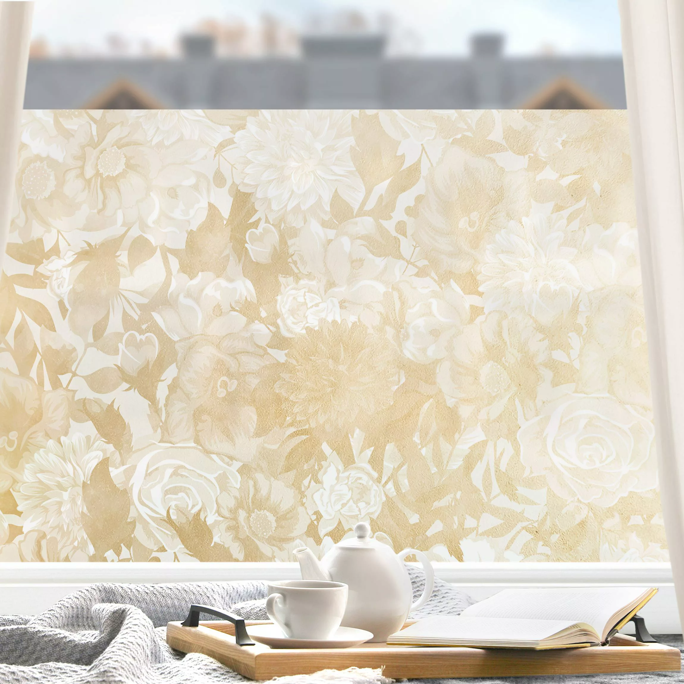 Fensterfolie Vintage Blütentraum in Beige günstig online kaufen