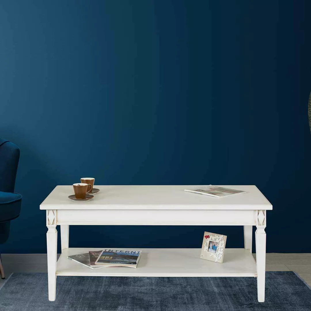 Sofa Tisch in Antikweiß rechteckiger Tischplatte günstig online kaufen