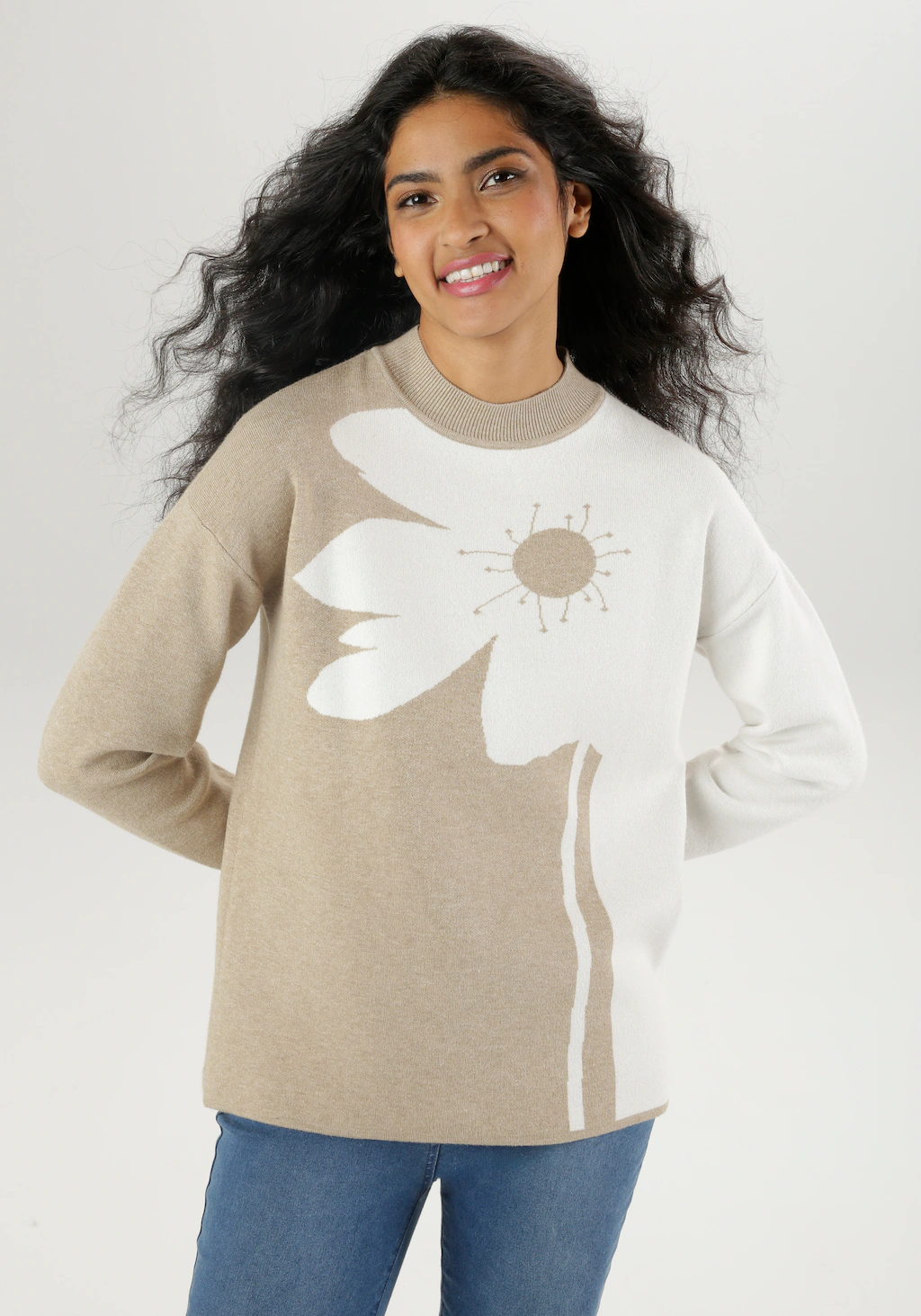 Aniston SELECTED Strickpullover, mit plakativem Blumendessin günstig online kaufen