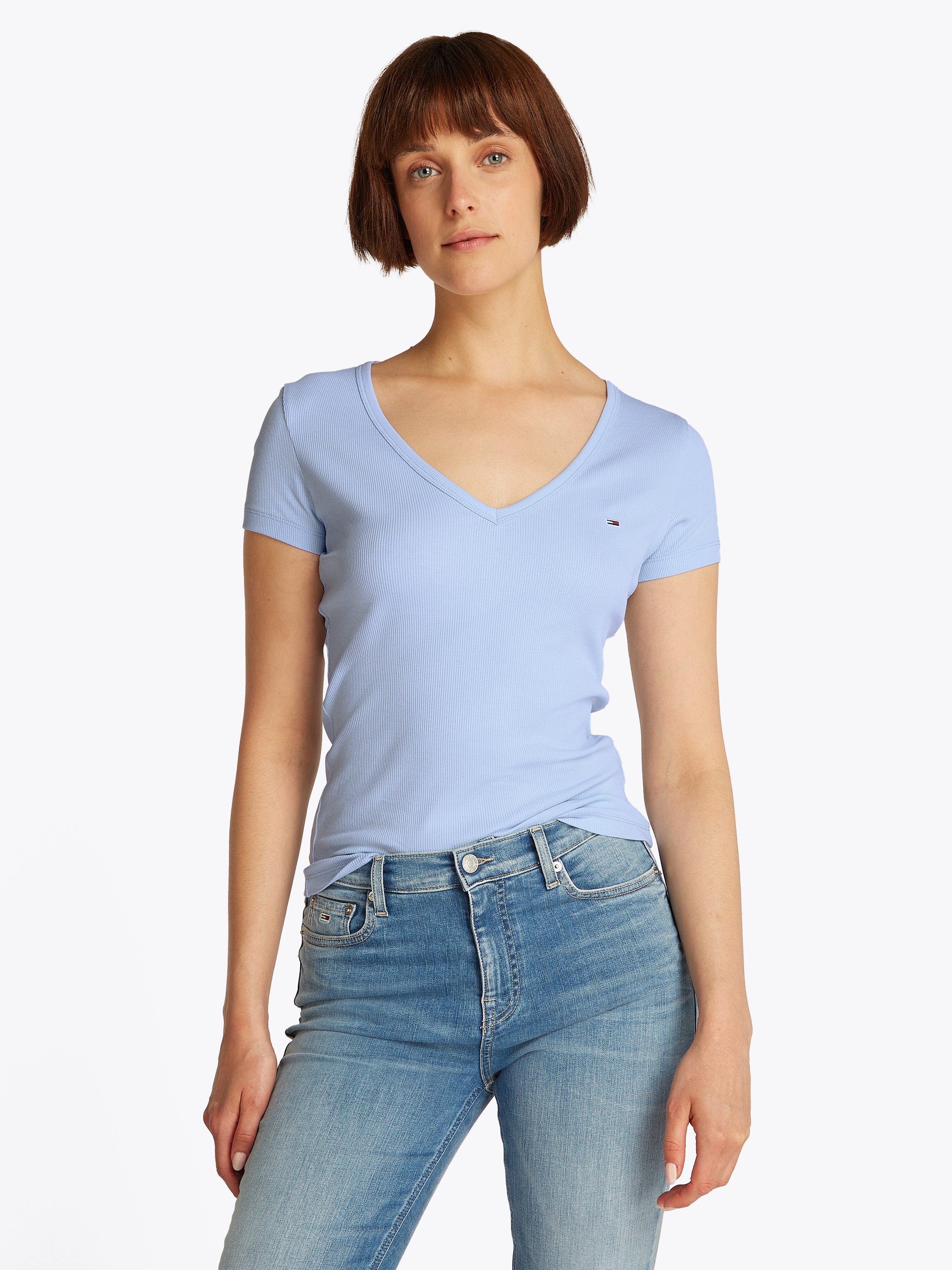 Tommy Jeans Kurzarmshirt "TJW SLIM ESSENTIAL RIB V SS", mit gerippter Struk günstig online kaufen