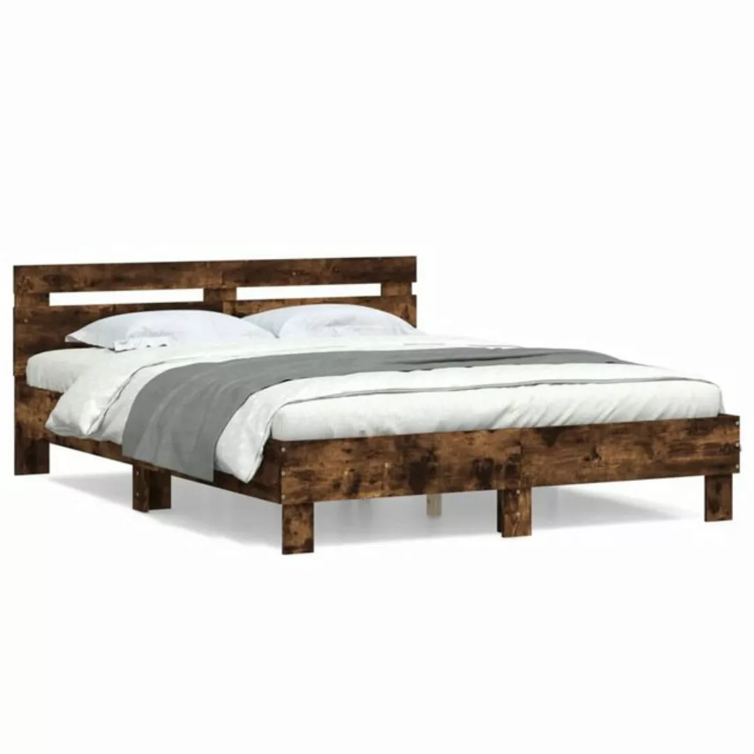 vidaXL Bettgestell, Bettrahmen mit Kopfteil Räuchereiche 140x190 cm Holzwer günstig online kaufen