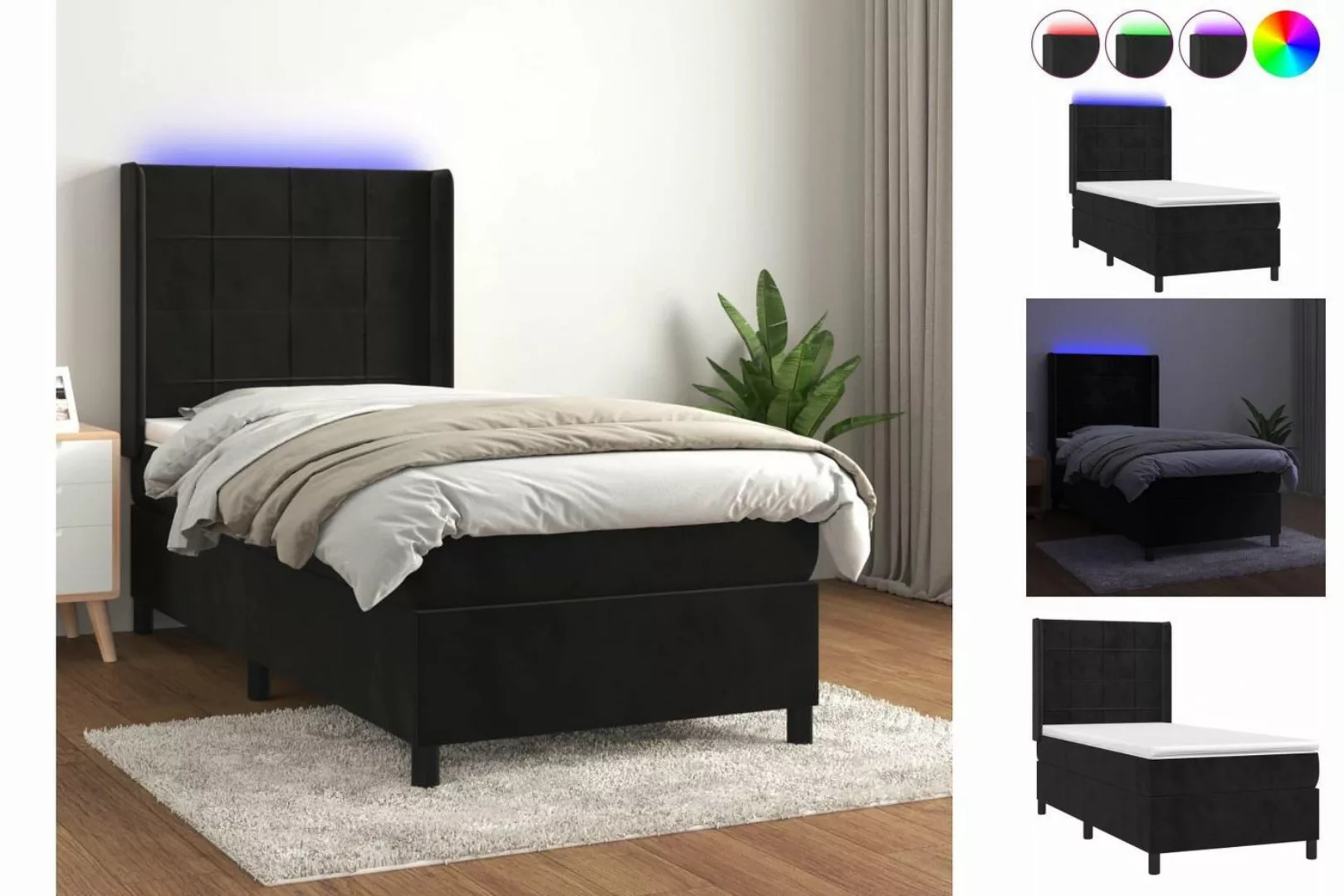 vidaXL Bettgestell Boxspringbett mit Matratze LED Schwarz 80x200 cm Samt Be günstig online kaufen