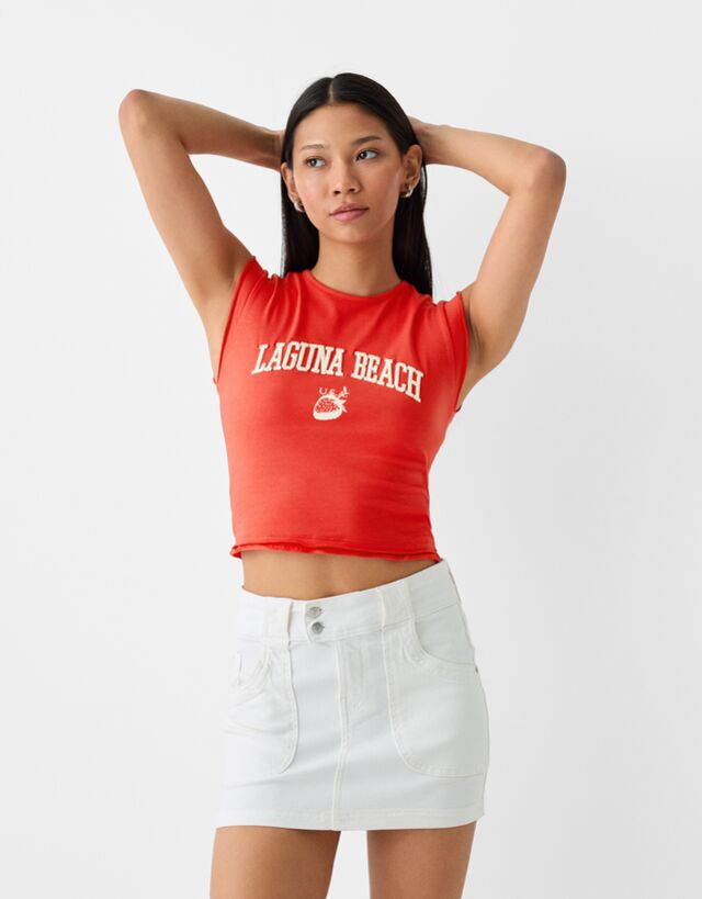Bershka Ärmelloses Shirt Mit Stickerei Damen L Rot günstig online kaufen