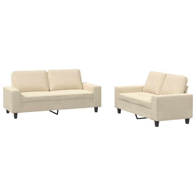 vidaXL Sofa Sofagarnitur Set mit Kissen Stoff, 2-tlg., Creme günstig online kaufen