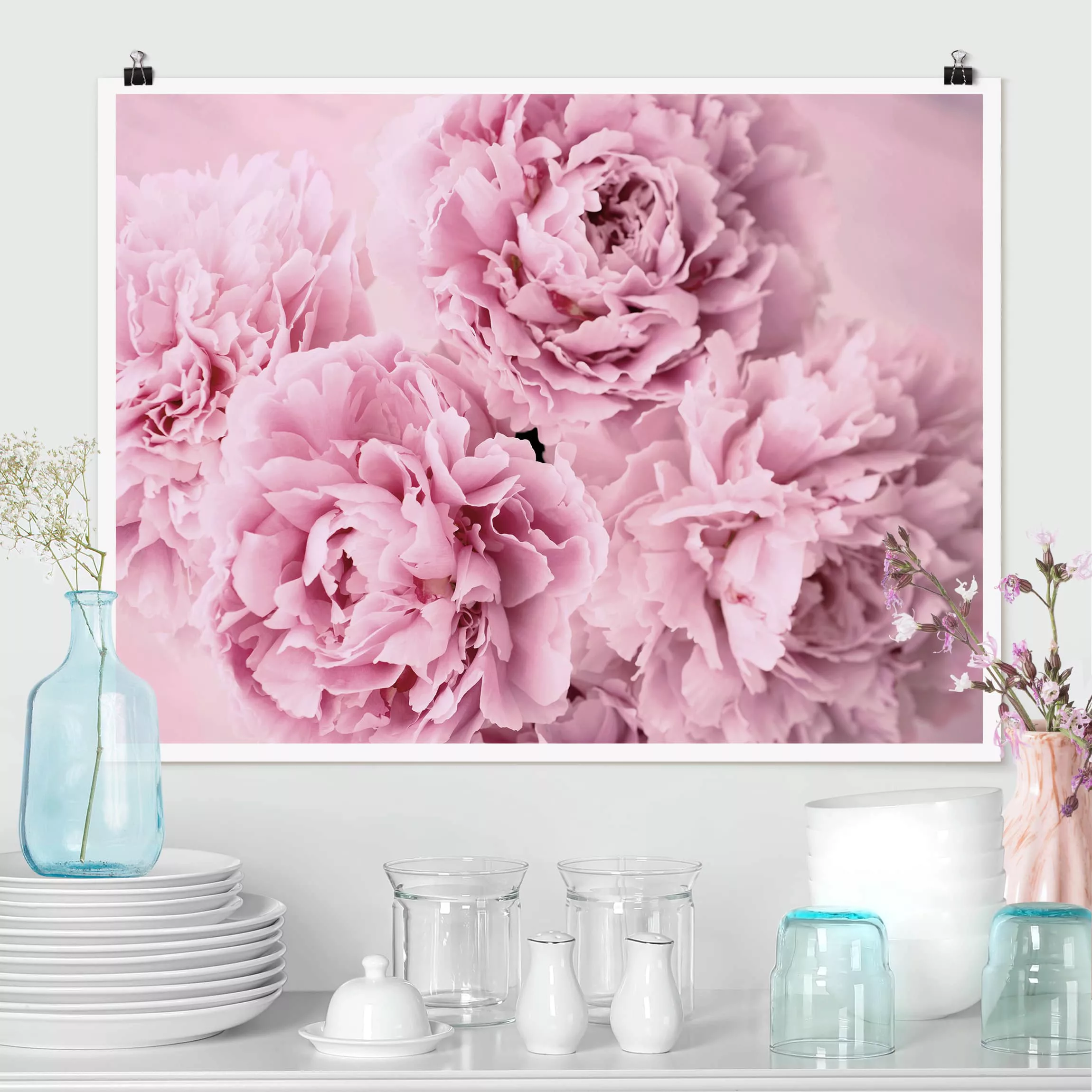 Poster Blumen - Querformat Rosa Pfingstrosen günstig online kaufen