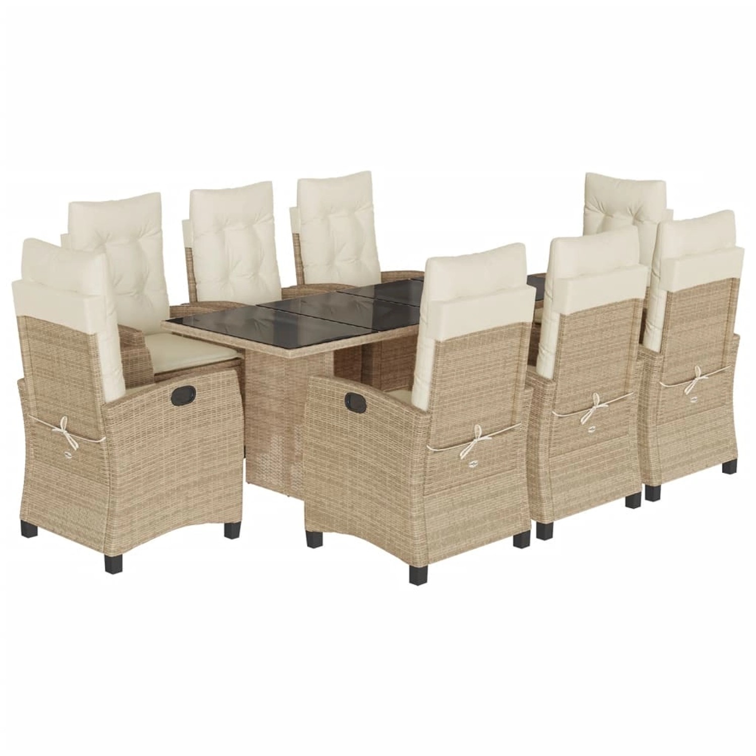 vidaXL 9-Tlg Garten-Essgruppe mit Kissen Beige Poly Rattan 3212693 günstig online kaufen
