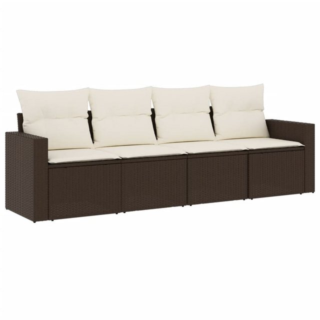 vidaXL Sofaelement 4-tlg. Garten-Sofagarnitur mit Kissen Braun Poly Rattan günstig online kaufen