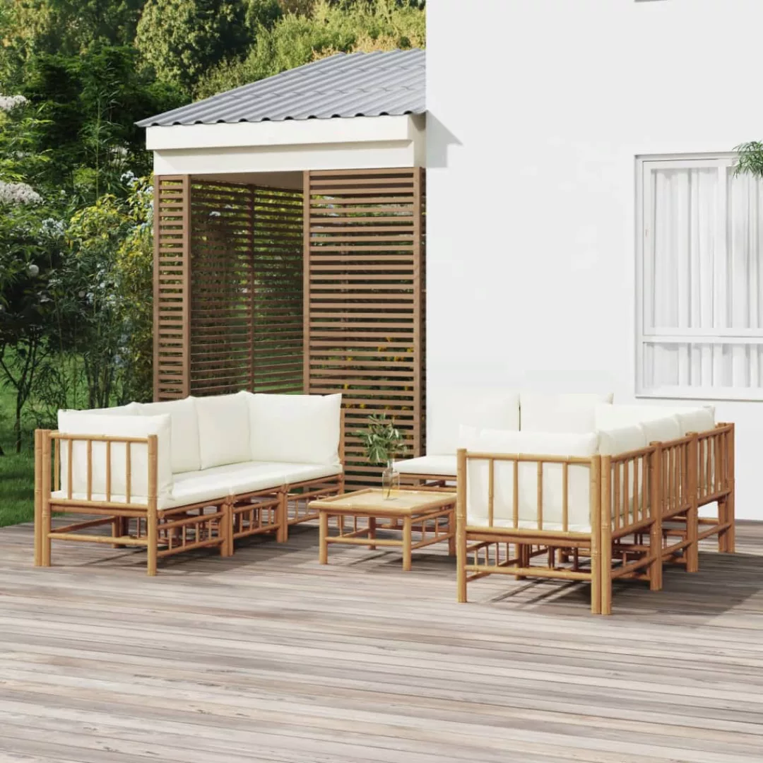 Vidaxl 9-tlg. Garten-lounge-set Mit Cremeweißen Kissen Bambus günstig online kaufen