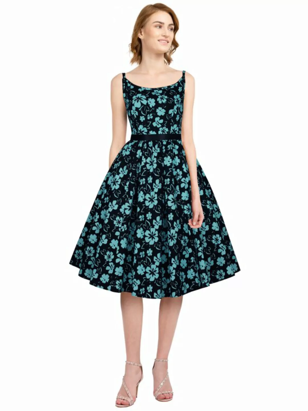 Schwarzes Retro Trägerkleid mit Blumenmotiv günstig online kaufen