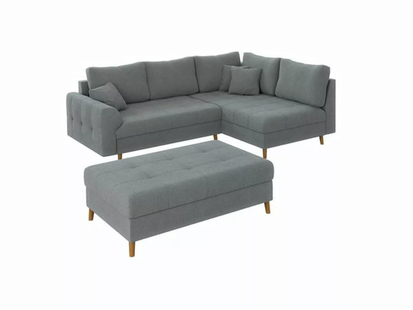 S-Style Möbel Ecksofa mit Schlaffunktion und Hocker Leif mit Holzfüßen, aus günstig online kaufen