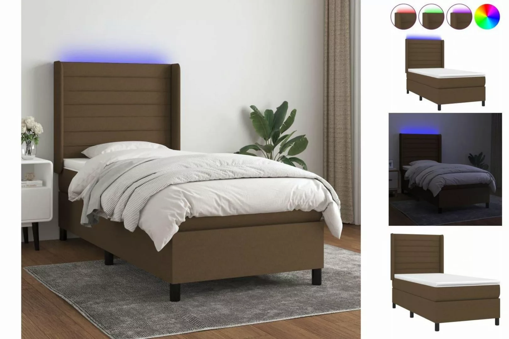 vidaXL Boxspringbett Boxspringbett mit Matratze und LED Stoff (100x 200 cm, günstig online kaufen