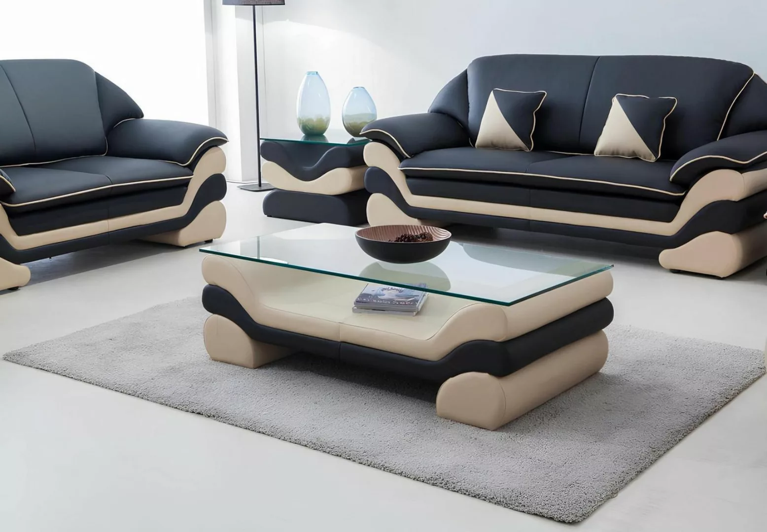 Xlmoebel Sofa Designercouchtisch aus Leder und Glas für das Wohnzimmer, kla günstig online kaufen