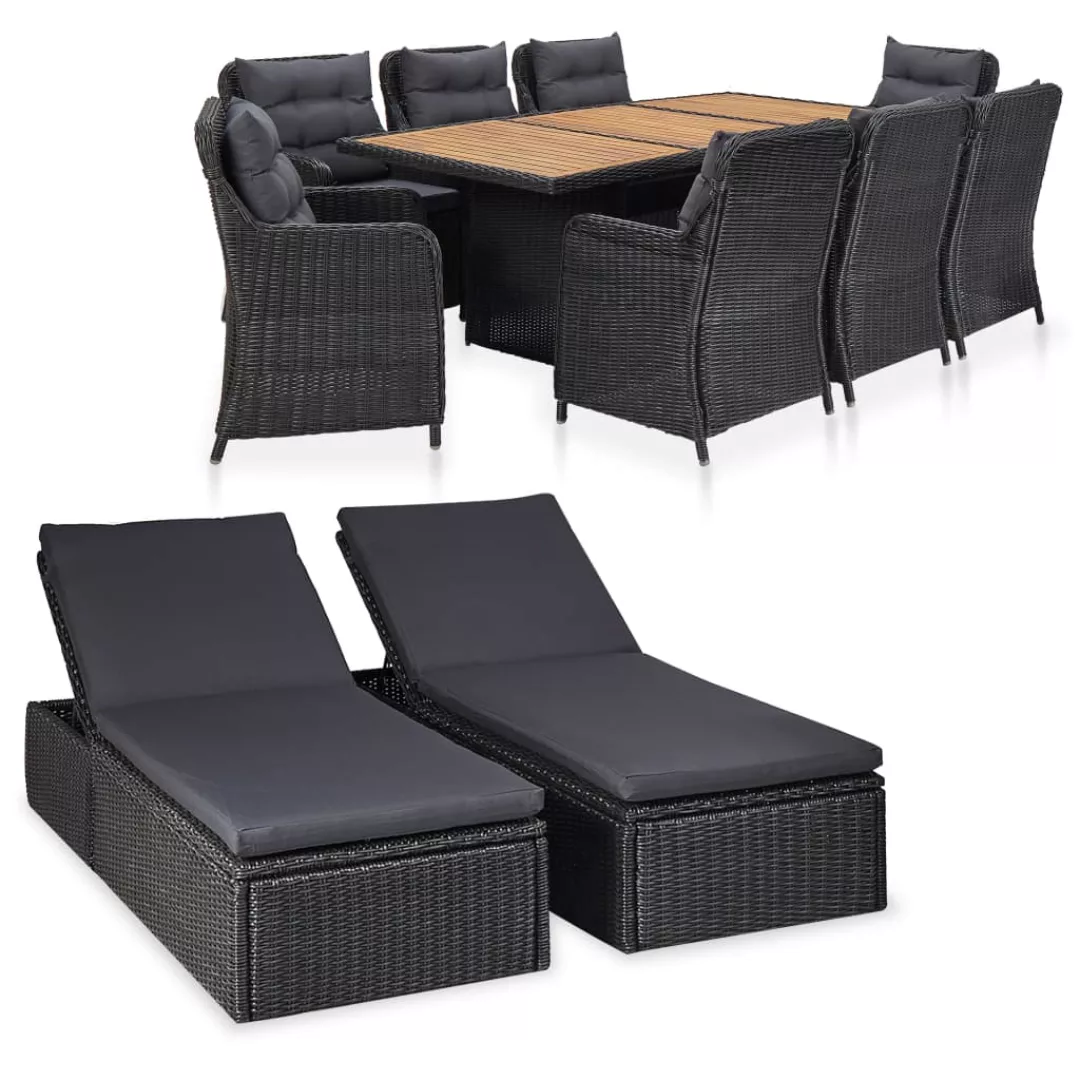 11-tlg. Garten-essgruppe Poly Rattan Schwarz günstig online kaufen