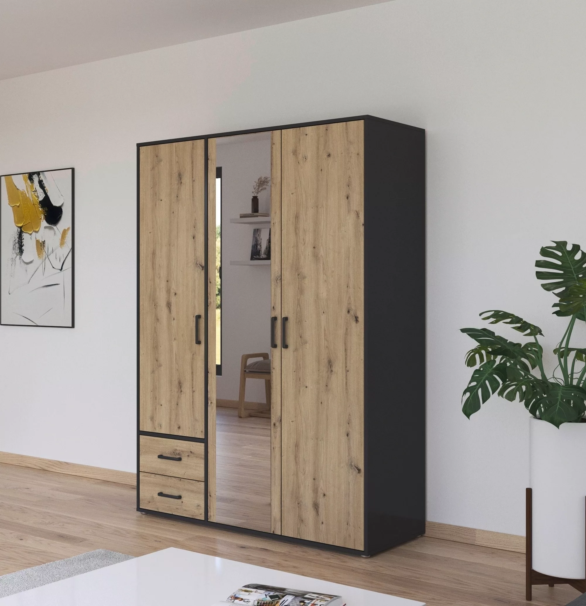 rauch Drehtürenschrank "Voyager", mit modernen Griffen in Graumetallic, ink günstig online kaufen