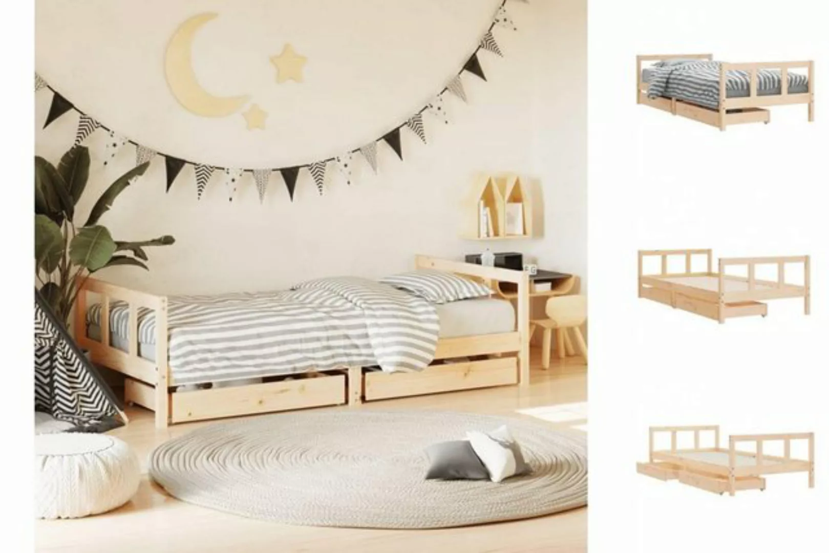 vidaXL Kinderbett Kinderbett mit Schubladen 90x190 cm Massivholz Kiefer günstig online kaufen