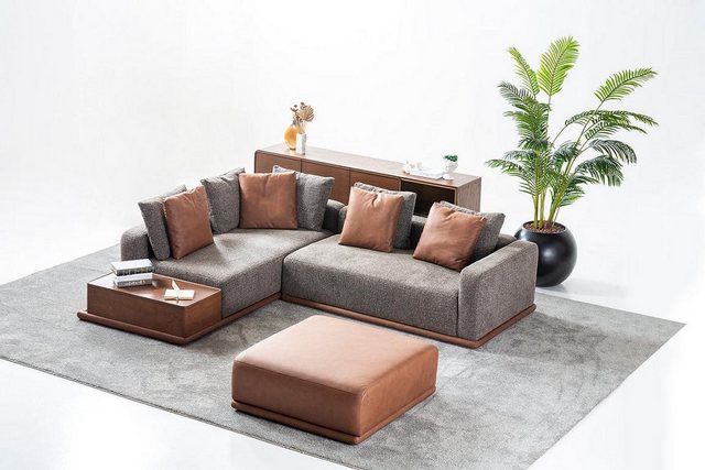 Xlmoebel Ecksofa Luxuriöses Möbelset für das Wohnzimmer: Graues Sofa in L-F günstig online kaufen