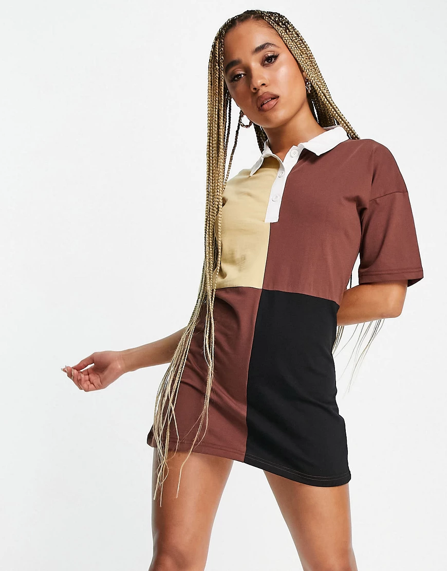 Night Addict – Oversize-Rugbyshirtkleid mit Bahnendesign-Schwarz günstig online kaufen