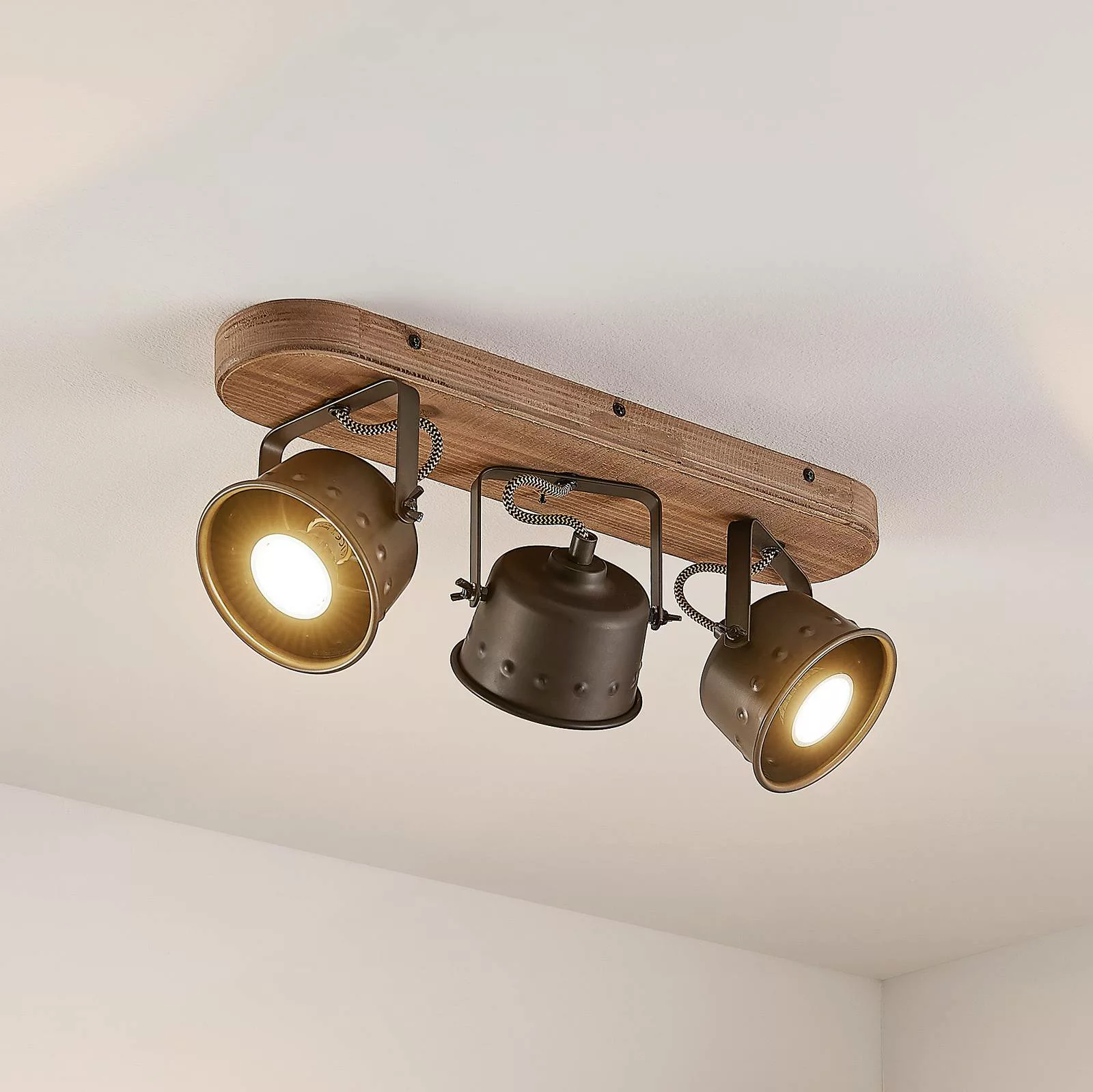 Lindby Deckenstrahler Rubinjo, 45 cm, 3-flg., Holz, Metall günstig online kaufen