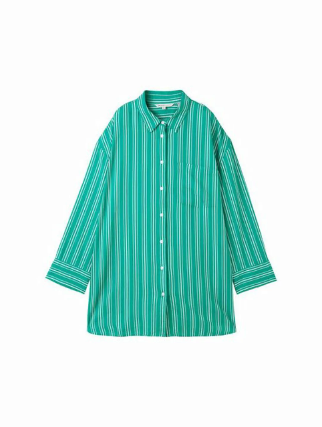 TOM TAILOR Denim Blusenshirt oversized linen shirt, green white vertical st günstig online kaufen