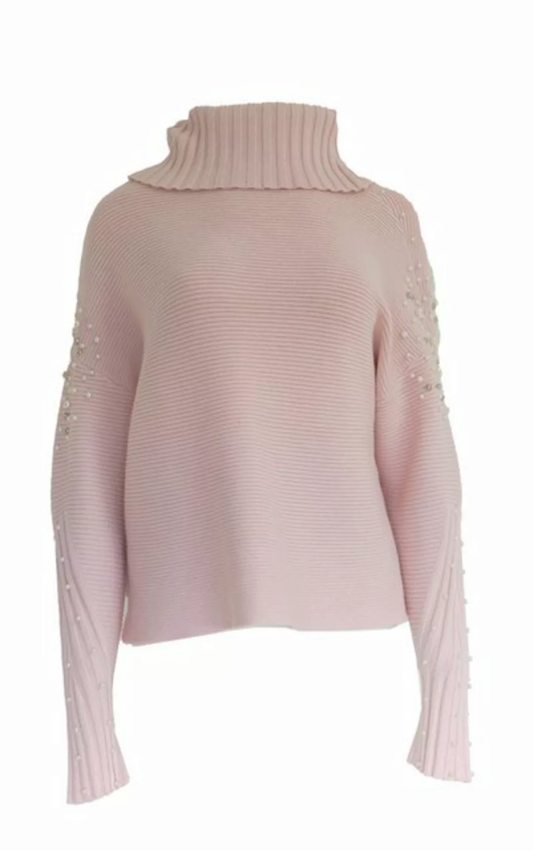 Passioni Rollkragenpullover in Blassrosa in Rippenstrick und Perlenverzieru günstig online kaufen