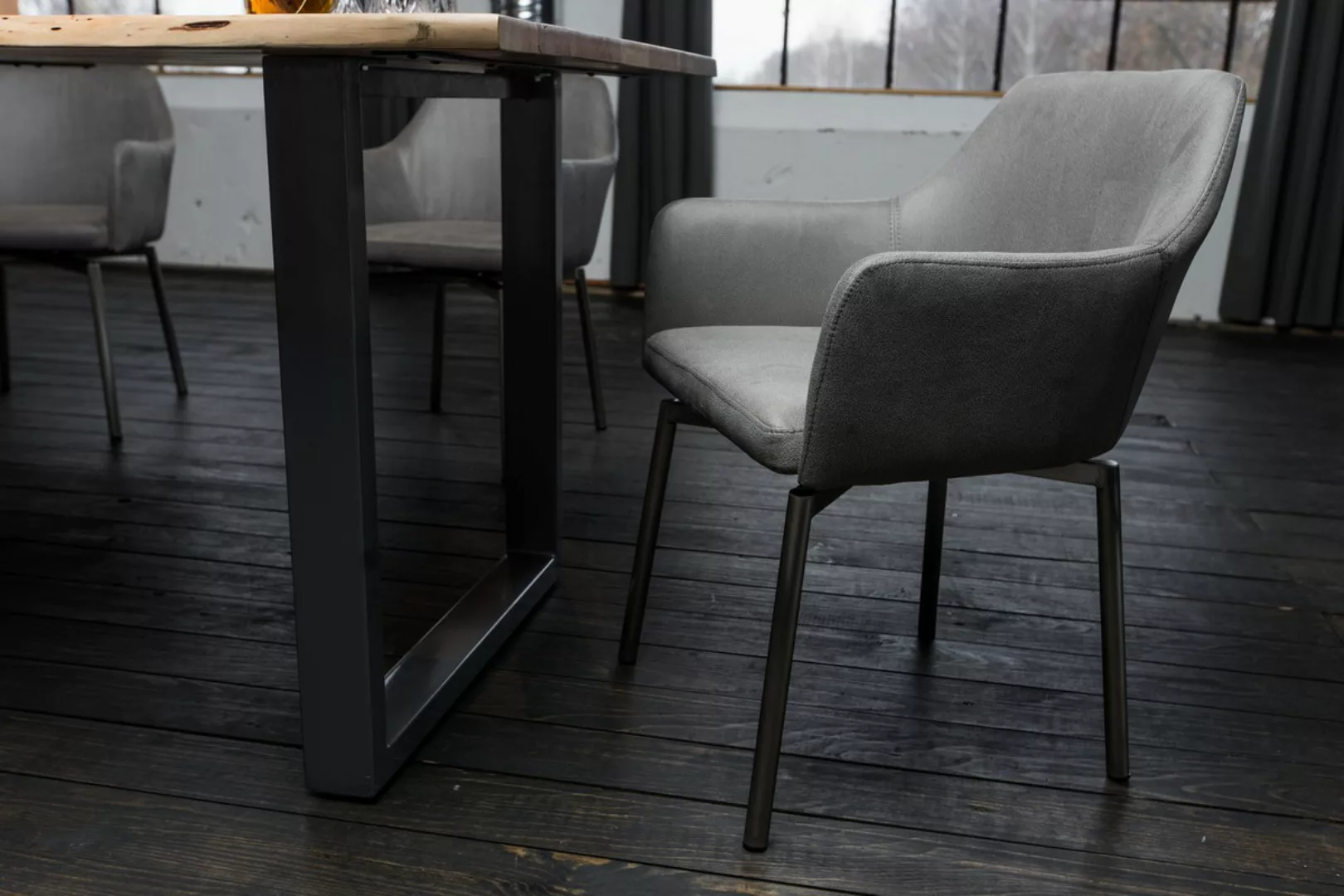 6er Set Stuhl Loui Sessel drehbar Microfaser Esszimmerstuhl hellgrau günstig online kaufen