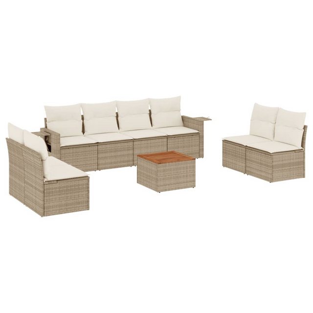 vidaXL Sofaelement 9-tlg. Garten-Sofagarnitur mit Kissen Beige Poly Rattan günstig online kaufen