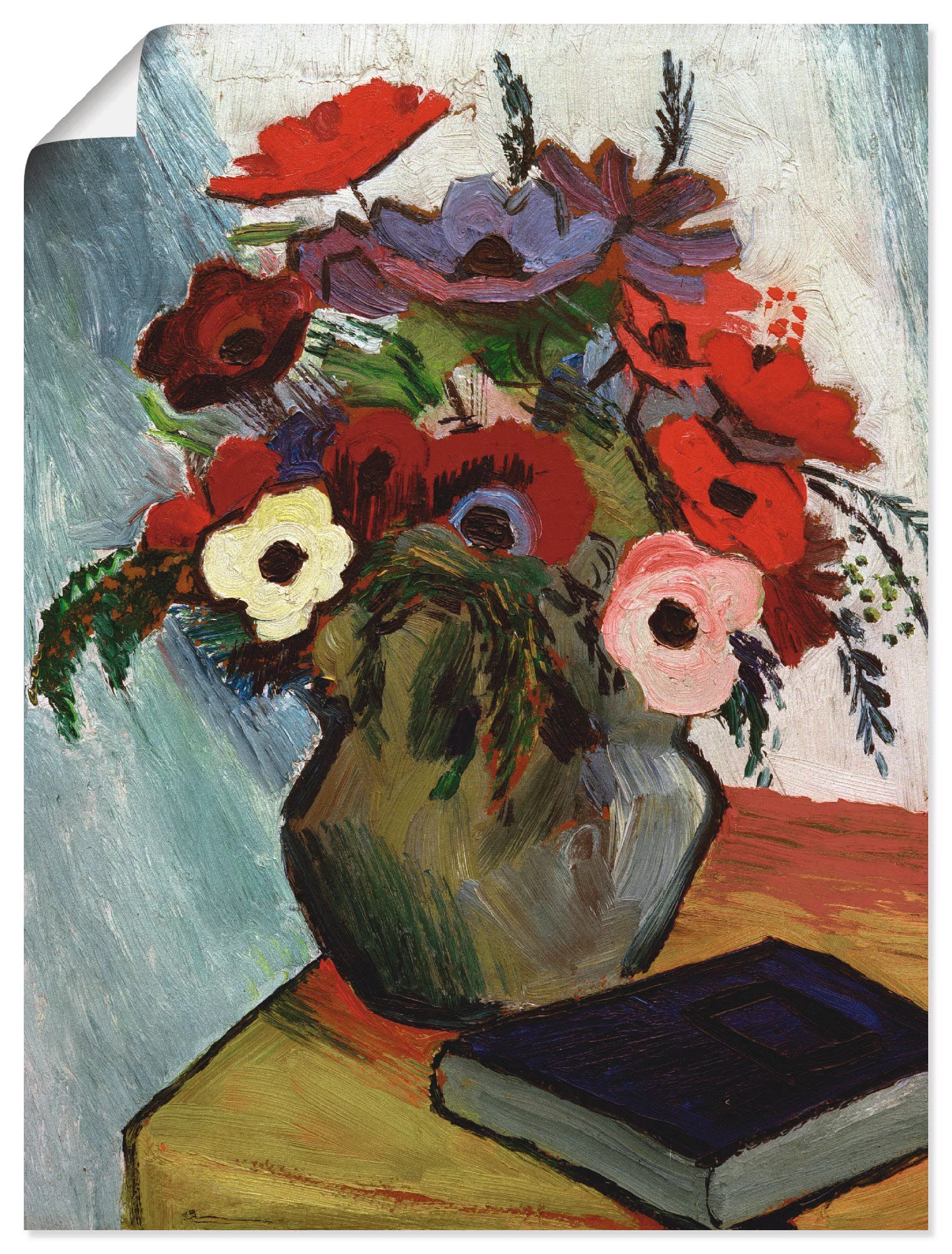 Artland Wandbild "Stilleben mit Anemonen und blauem Buch", Arrangements, (1 günstig online kaufen