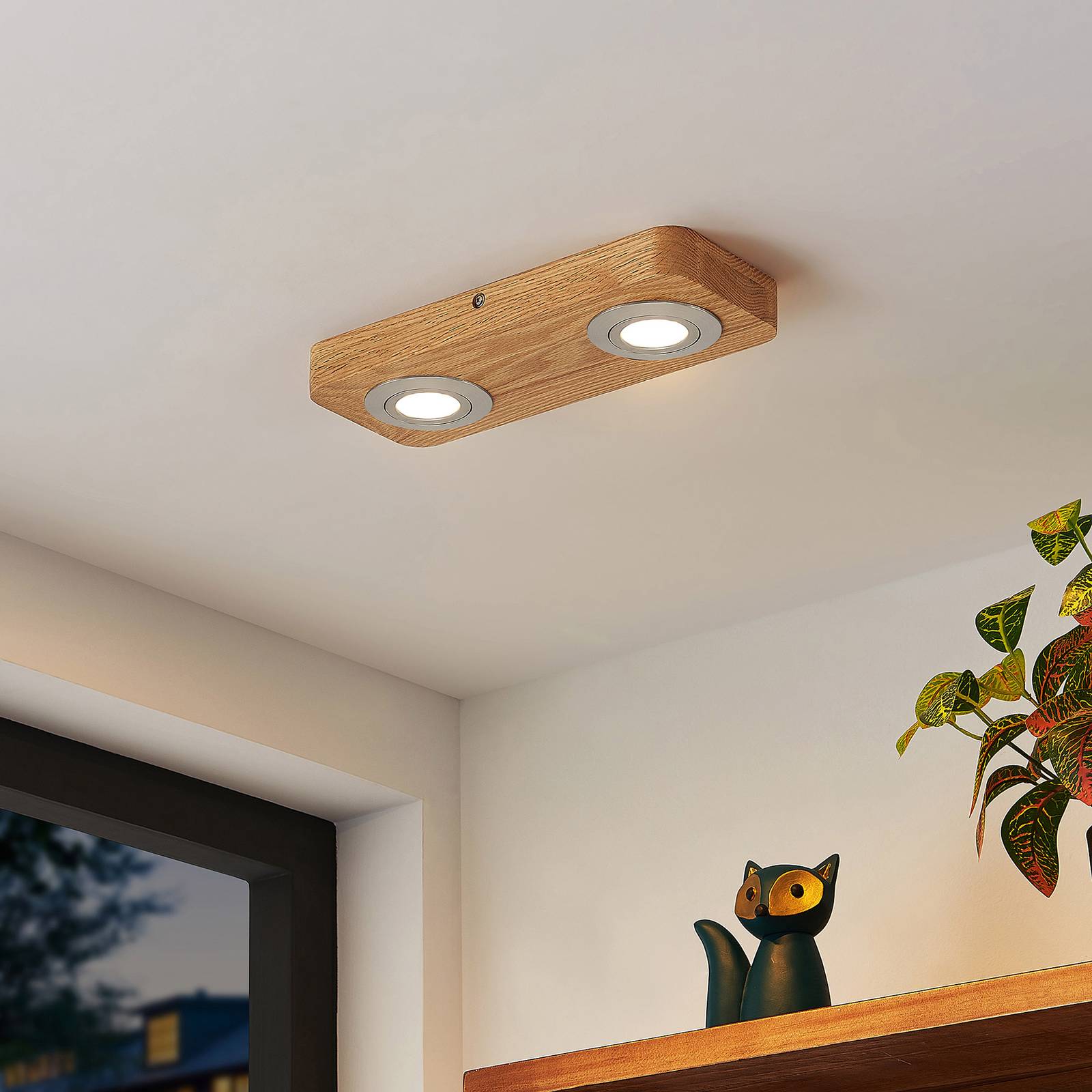 Lindby Mikari LED-Deckenleuchte aus Holz, 2-fl. günstig online kaufen