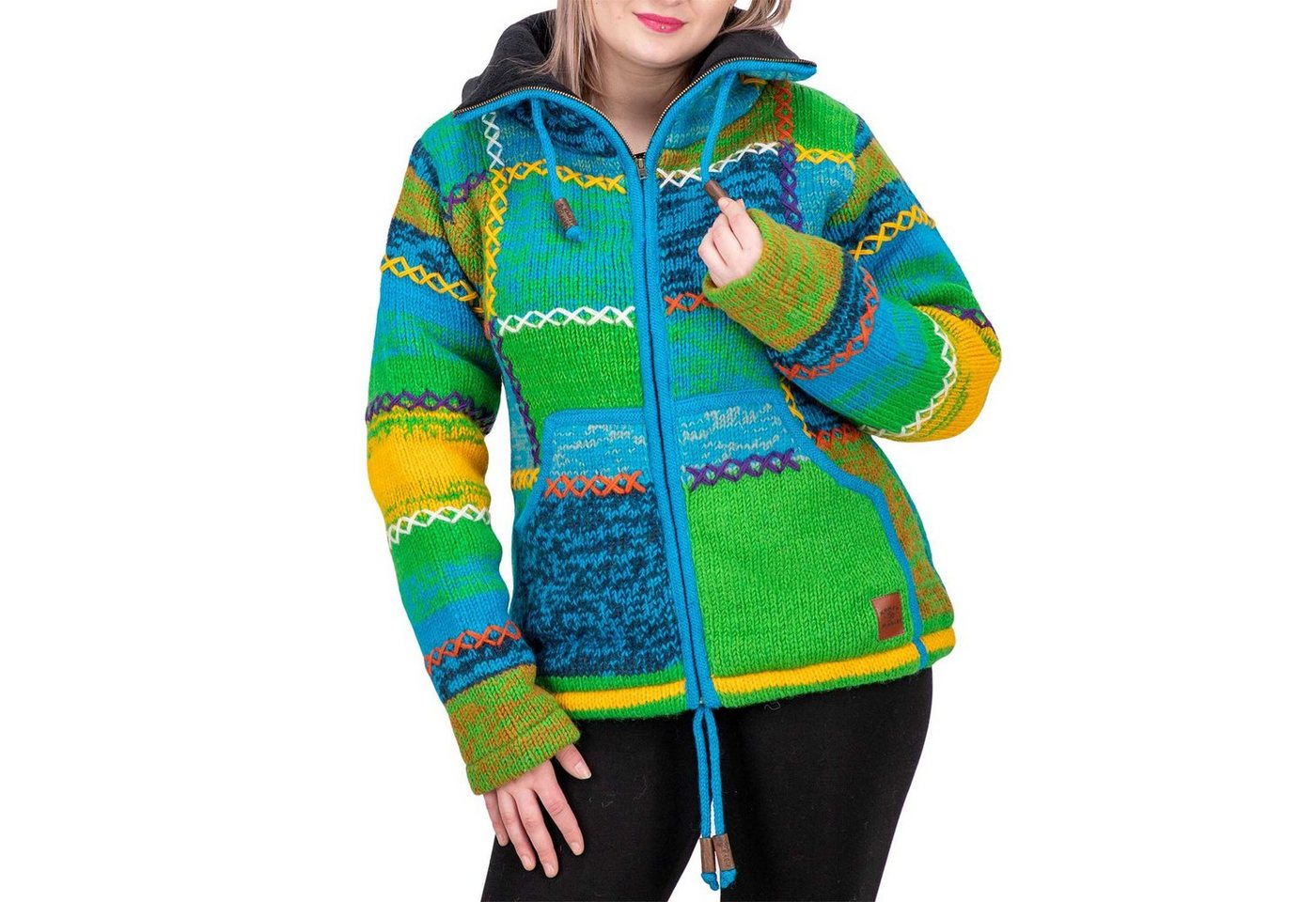 KUNST UND MAGIE Strickjacke Damen Strickjacke Wolle Bunte Patchwork Jacke+F günstig online kaufen