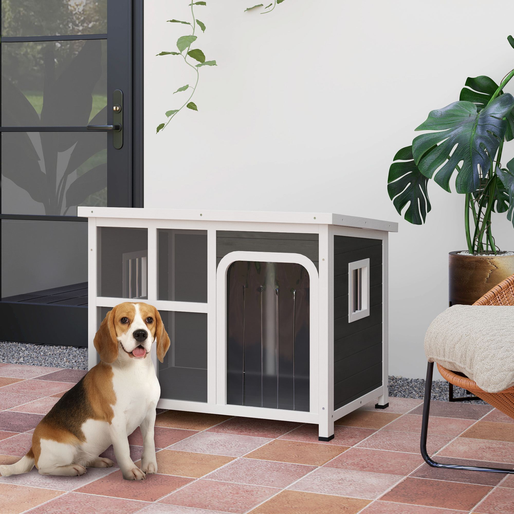 PawHut Hundehütte für kleine und mittelgroße Hunde mit Seitenfenstern und E günstig online kaufen