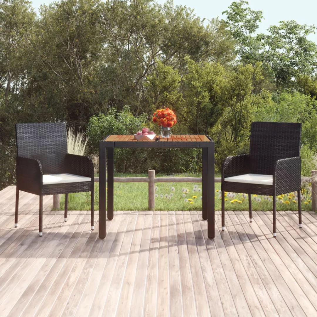 Vidaxl Gartentisch Mit Holzplatte Schwarz 90x90x75 Cm Poly Rattan günstig online kaufen