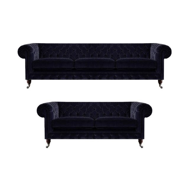 Xlmoebel Sofa Dreisitzer Wohnzimmer-Sofa in Blau Chesterfield-Stil mit Sess günstig online kaufen