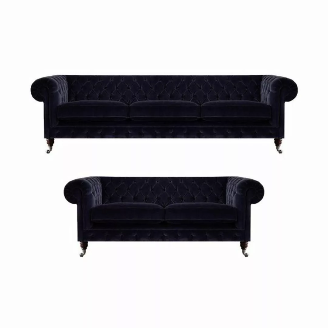 Xlmoebel Sofa Dreisitzer Wohnzimmer-Sofa in Blau Chesterfield-Stil mit Sess günstig online kaufen