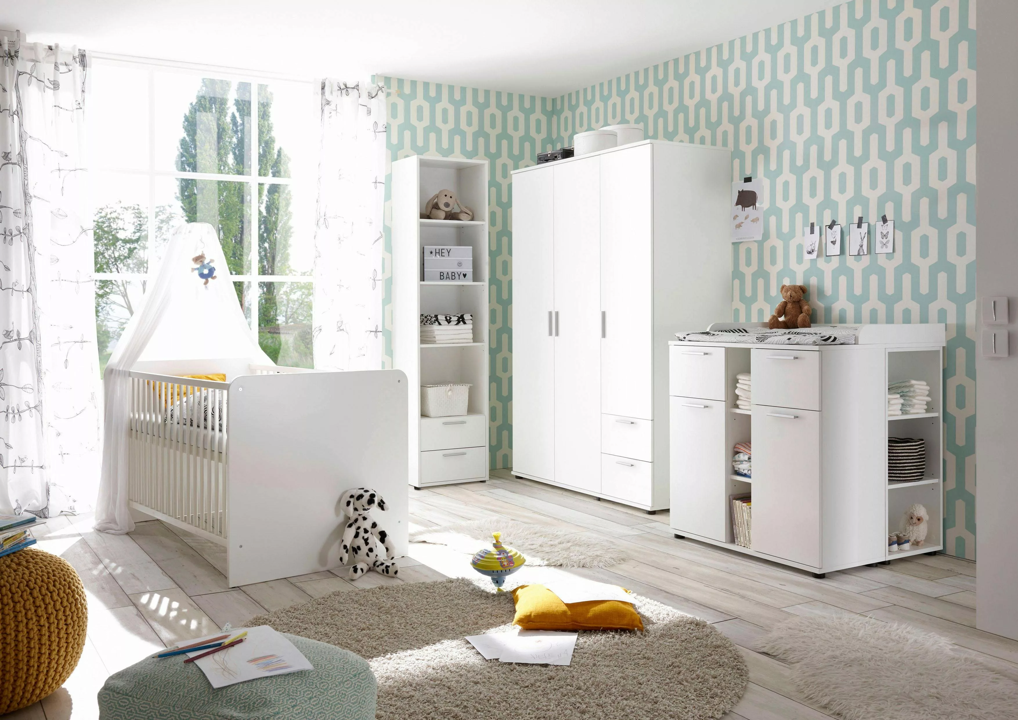 Begabino Babyzimmer-Komplettset "Bibo", (Set, 3 St., Bett, Wickelkommode, S günstig online kaufen