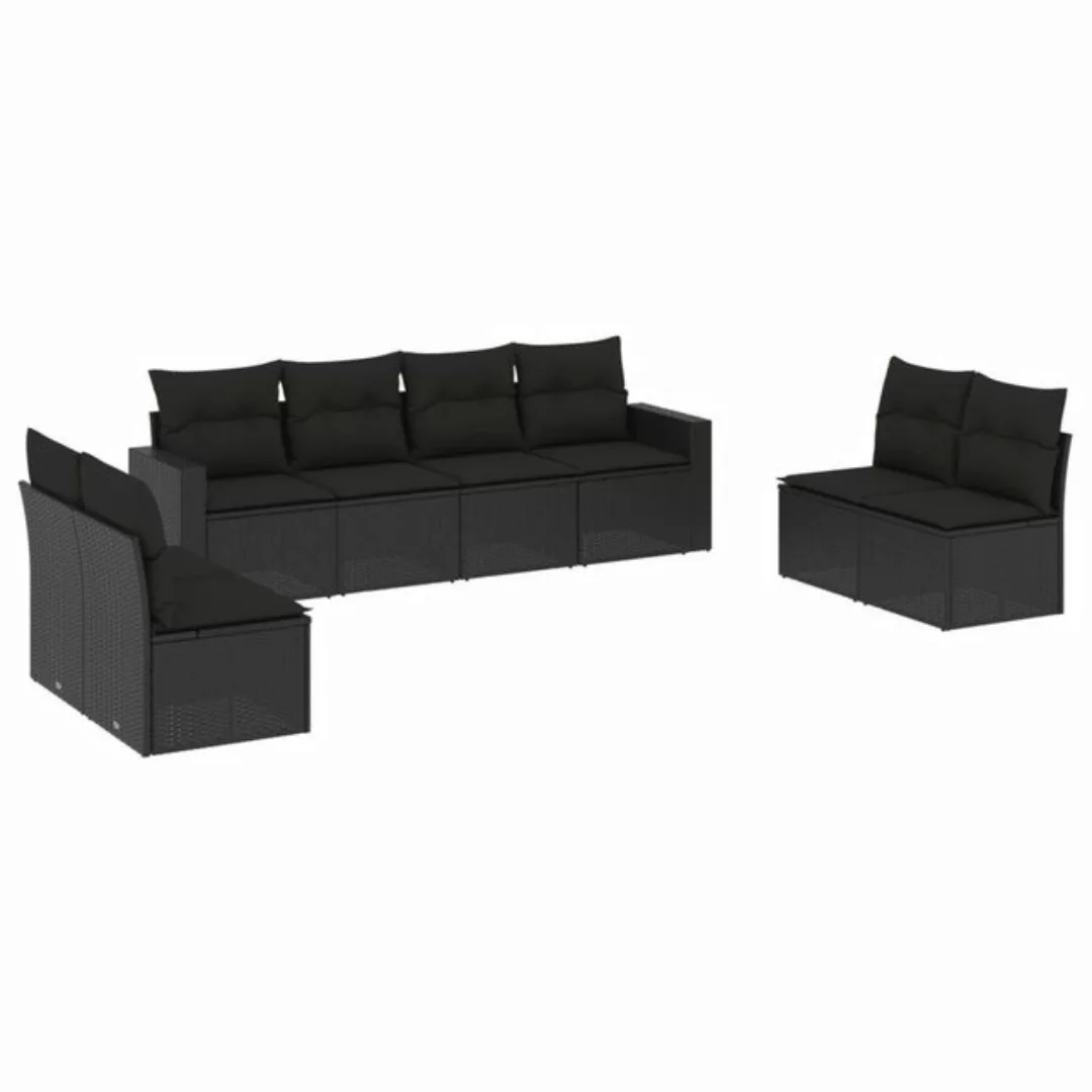 vidaXL Loungesofa 8-tlg. Garten-Sofagarnitur mit Kissen Schwarz Poly Rattan günstig online kaufen