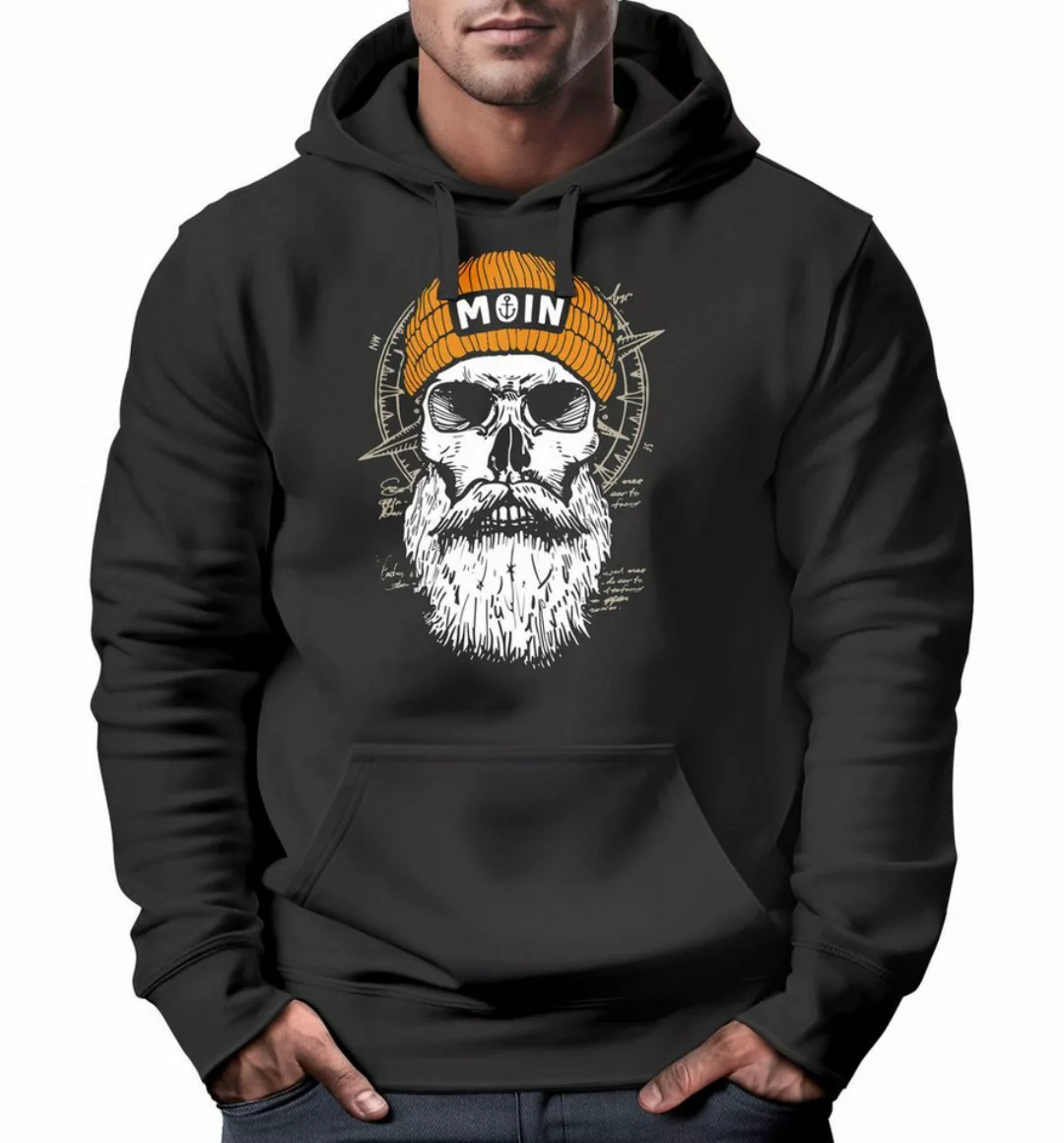 Neverless Hoodie Hoodie Herren Moin Skull Windrose Kompass Totenkopf Frontp günstig online kaufen