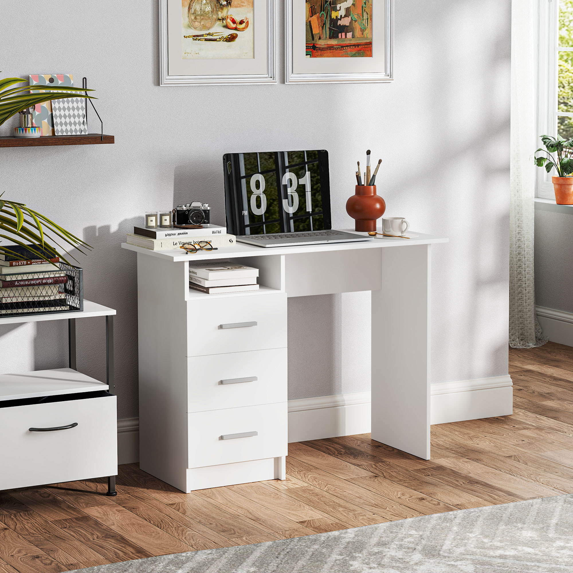 HOMCOM Schreibtisch mit 3 Schubladen und offenem Regal, Holzschreibtisch fü günstig online kaufen