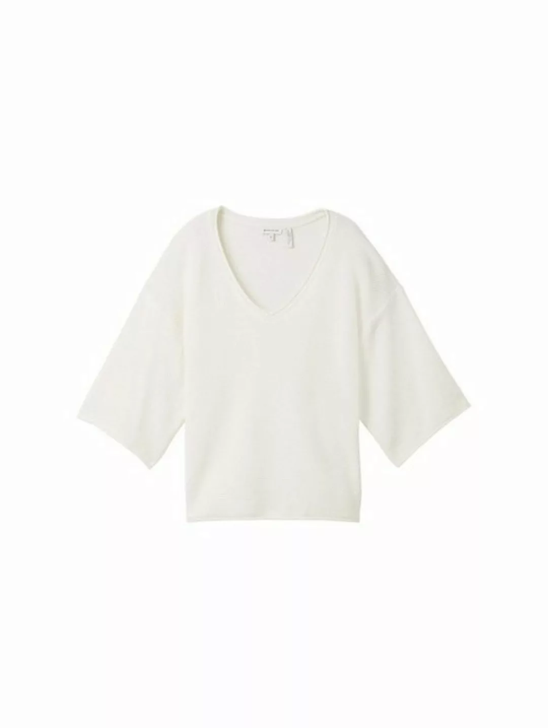 TOM TAILOR Sweatshirt knit pullover v-neck stuctured, Whisper White günstig online kaufen