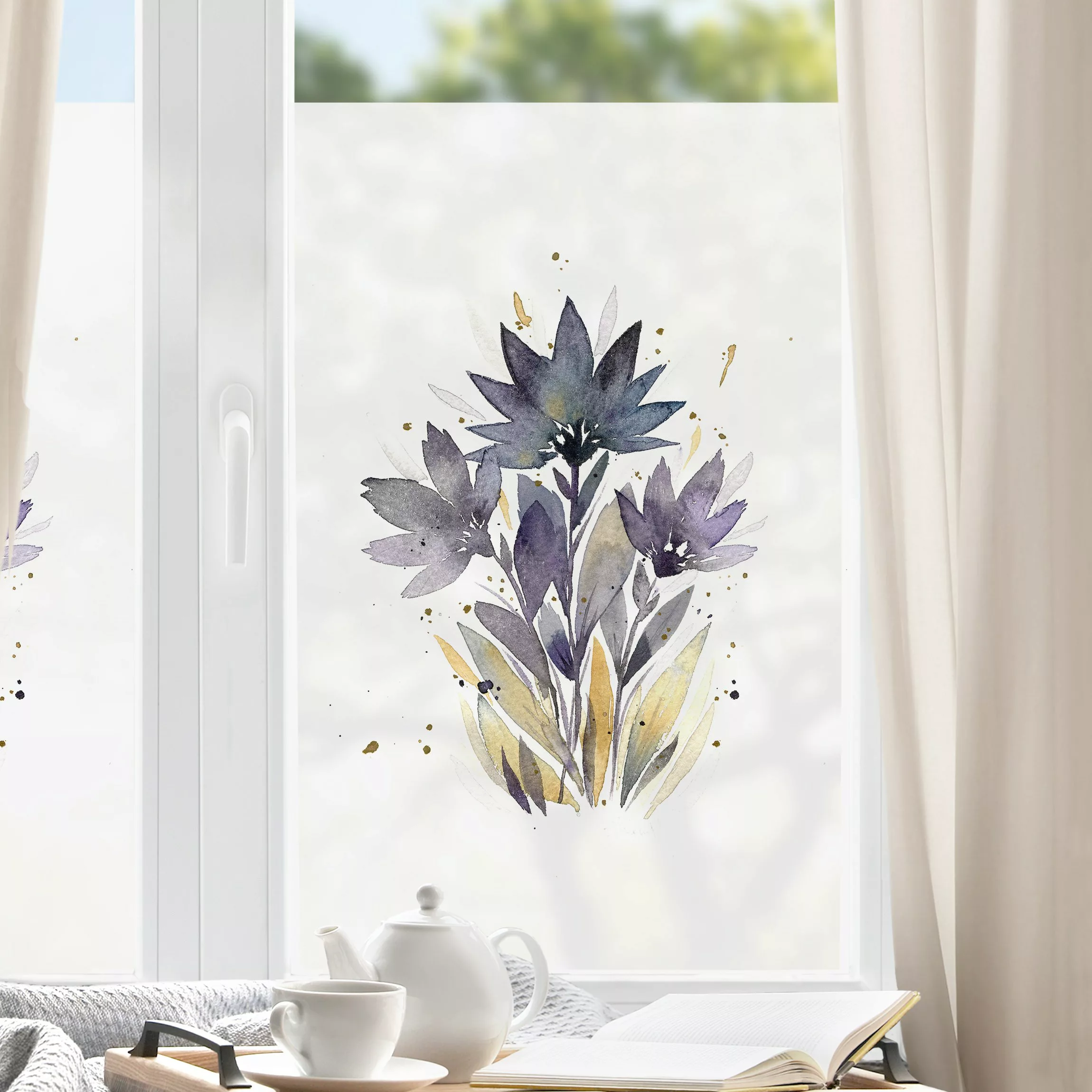 Fensterfolie Esther Meinl - Aquarell Blumen Violett günstig online kaufen