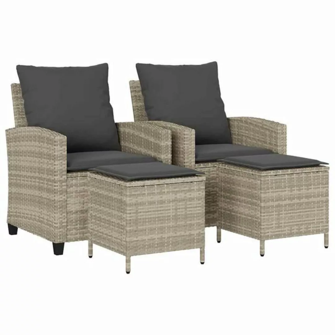 vidaXL Loungesofa 4-tlg. Garten-Sofagarnitur mit Kissen Hellgrau Poly Ratta günstig online kaufen