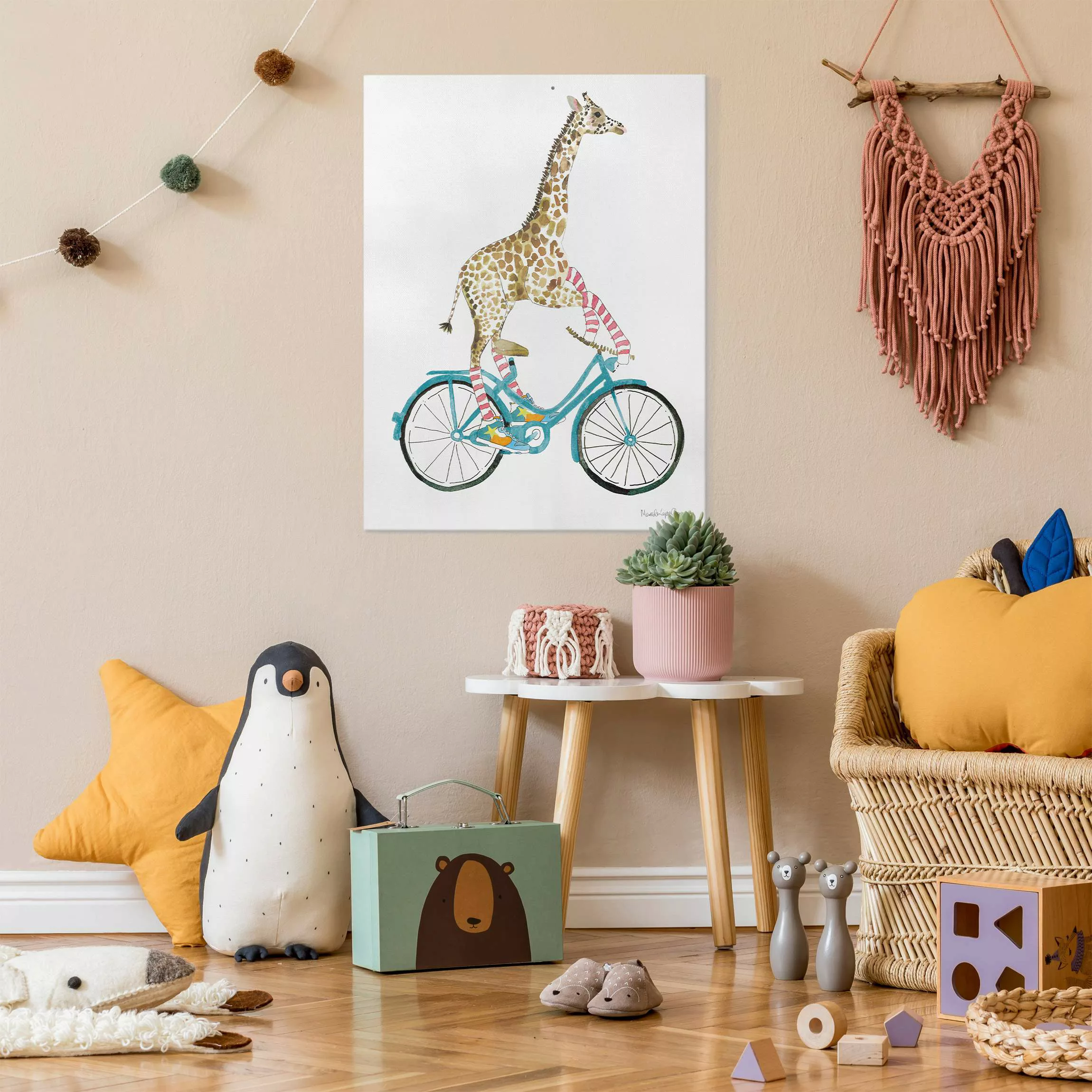 Leinwandbild Giraffe auf Freudenfahrt II günstig online kaufen