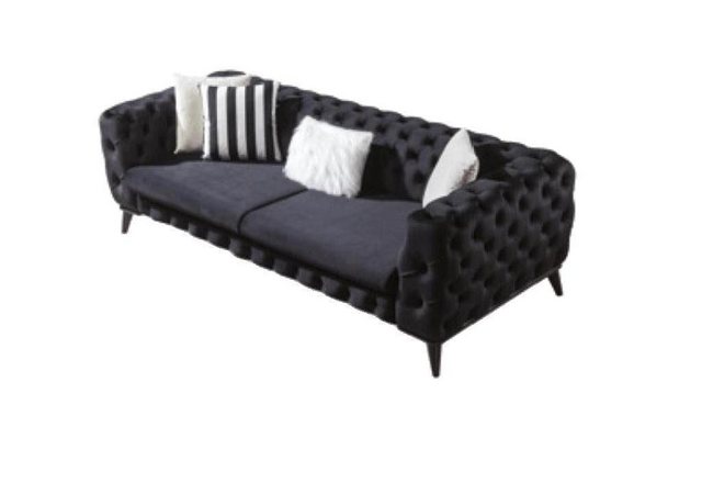 JVmoebel Chesterfield-Sofa Schwarzer Chesterfield Dreisitzer Luxus 3-er Möb günstig online kaufen