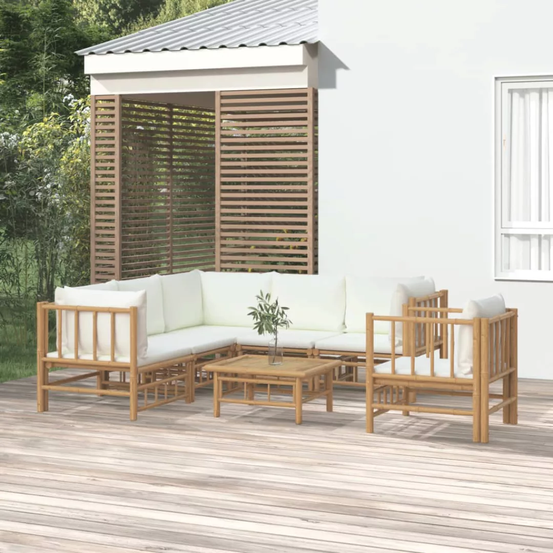 Vidaxl 7-tlg. Garten-lounge-set Mit Cremeweißen Kissen Bambus günstig online kaufen