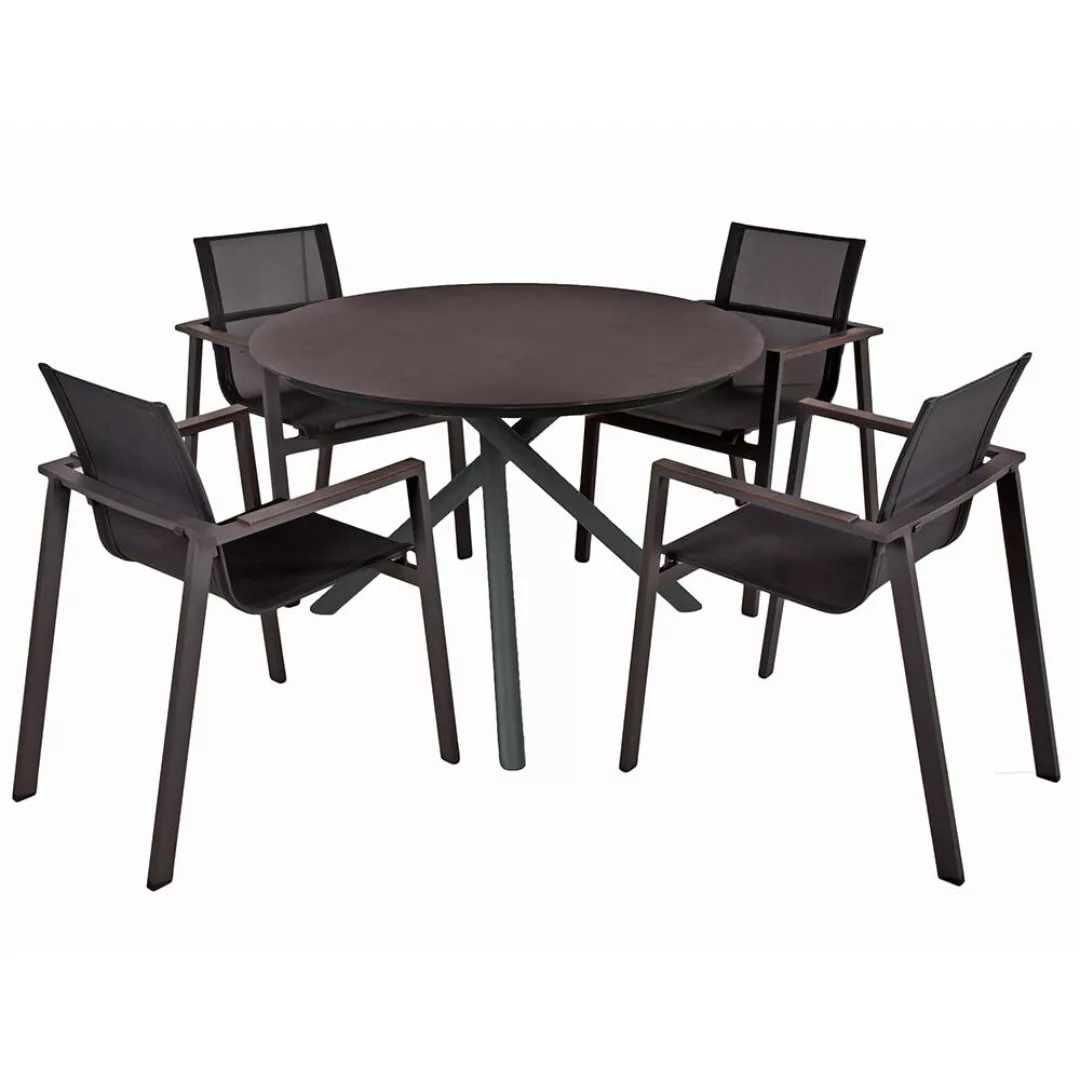 Garten Tischgruppe 5-tlg. mit runder Tischplatte 110cm in anthrazit, MAINAU günstig online kaufen