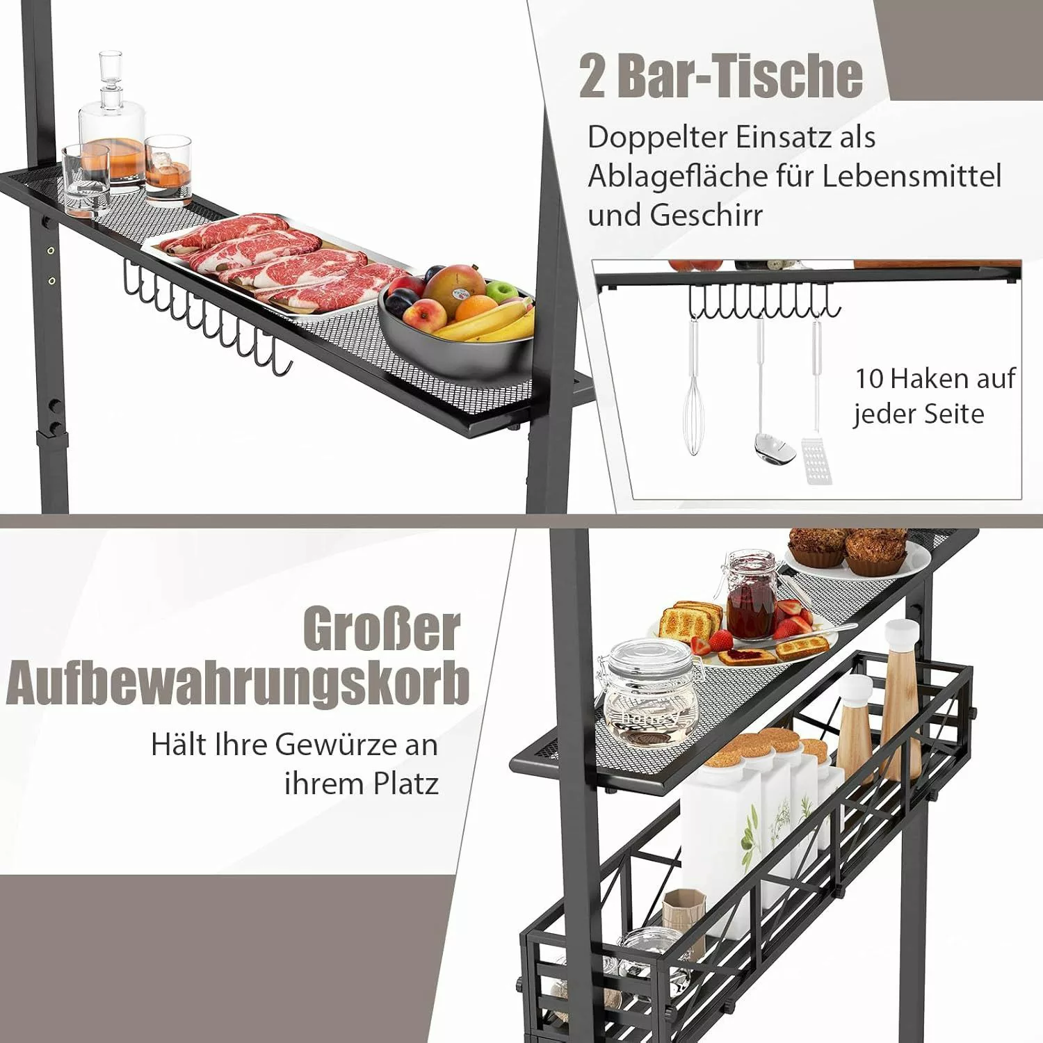 KOMFOTTEU Grillpavillon, Doppeldach mit 2 Ablagen, günstig online kaufen